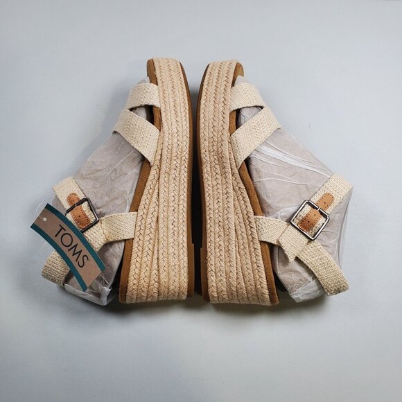 Toms Audrey Wedge Sandals Women Size US 6.5 NWT Strappy Metallic Natural - Picture 5 of 14